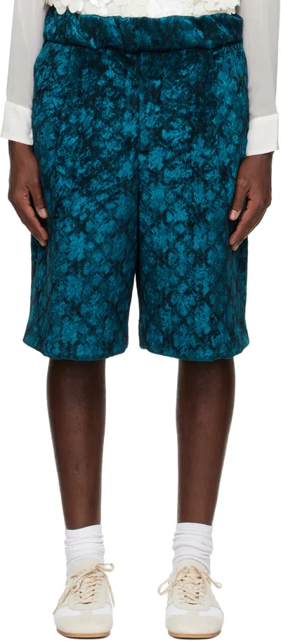 Dries Van Noten Blue Jacquard Shorts