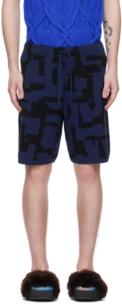 Dries Van Noten Blue Jacquard Shorts In 517 Blue