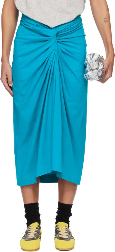 Dries Van Noten Blue Knotted Jersey Midi Skirt