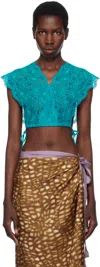 Dries Van Noten Blue Lace Crop Top In 503 Turquoise