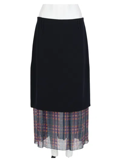 Dries Van Noten Blue Layered Sheer Plaid Underlayer Midi Skirt In Black