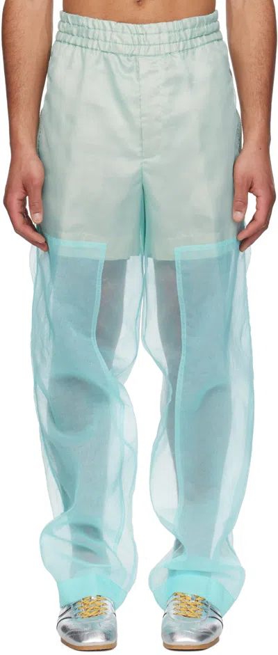 Dries Van Noten Blue Layered Trousers In Turquoise 503