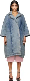 Dries Van Noten Blue Long Denim Coat In 565 Ice Blue