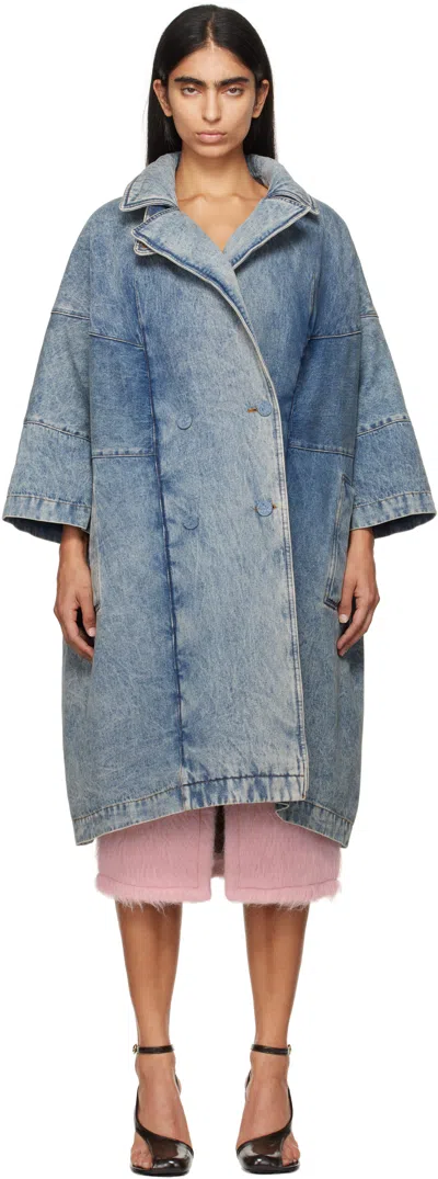 Dries Van Noten Blue Long Denim Coat In 565 Ice Blue