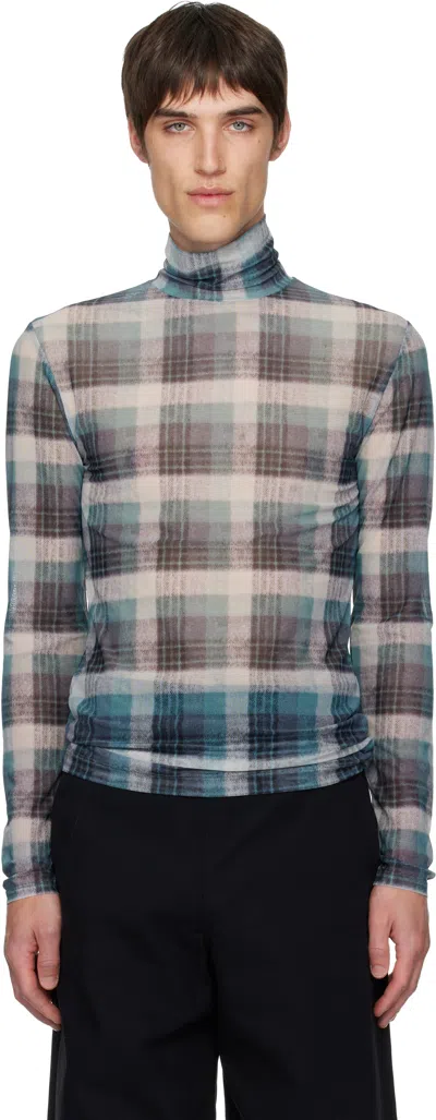 Dries Van Noten Blue Mesh Turtleneck In Multi