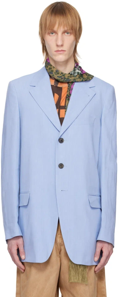 Dries Van Noten Blue Notched Blazer In 514 Light Blue