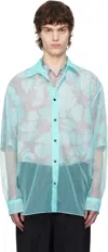 Dries Van Noten Blue Organza Shirt In 503 Turquoise