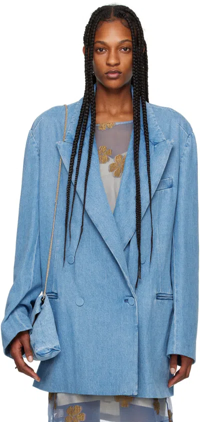 DRIES VAN NOTEN BLUE OVERSIZED DENIM BLAZER