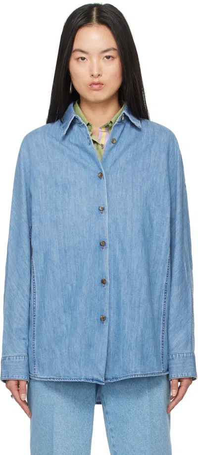 Dries Van Noten Blue Oversized Denim Shirt In 514 Light Blue