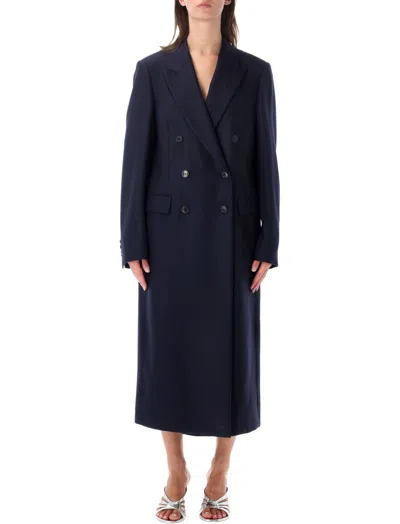 Dries Van Noten Blue Peaked Lapel Trench Coat