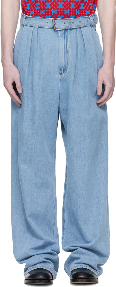 Dries Van Noten Blue Pleated Jeans