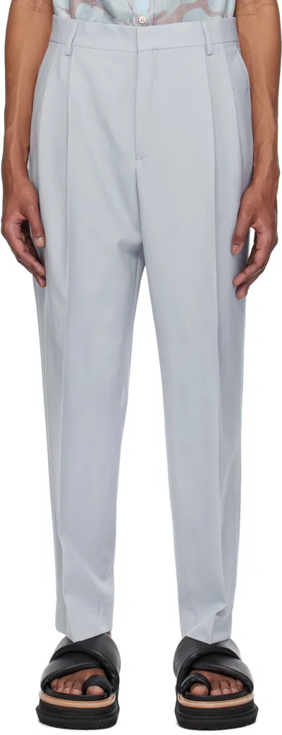 Dries Van Noten Blue Pleated Wool Trousers In 514 Light Blue