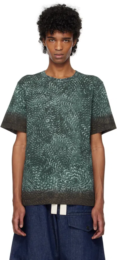 Dries Van Noten Blue Printed Cotton T-shirt In 508 Petrol