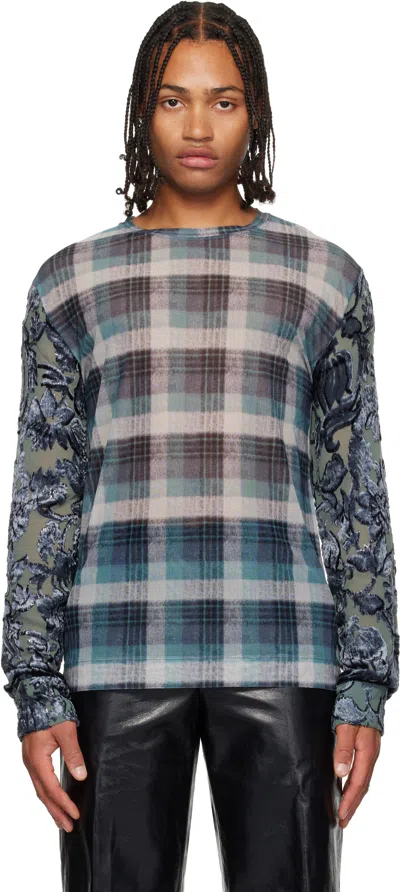 Dries Van Noten Blue Printed Mesh T-shirt In Multi