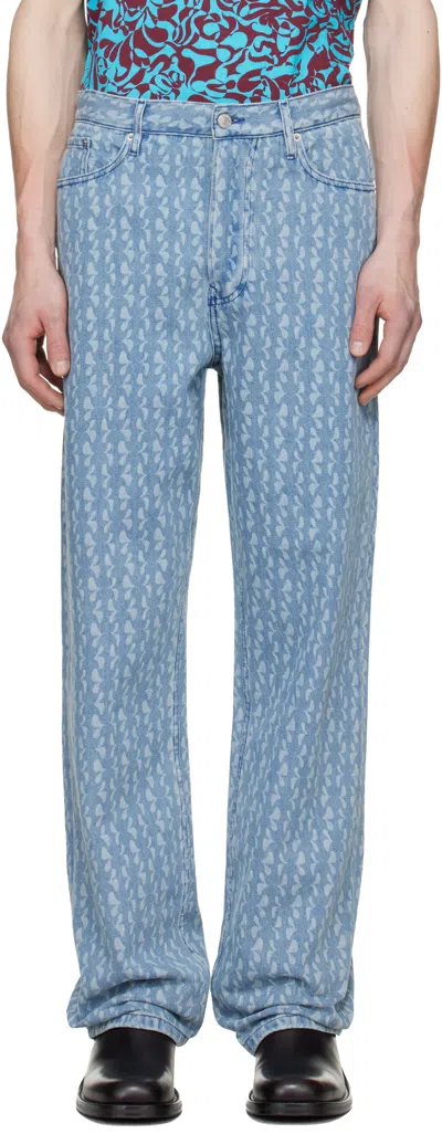 Dries Van Noten Blue Printed-graphic Jeans