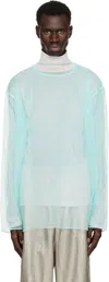Dries Van Noten Blue Sheer Crew Neck Top In Turquoise 503