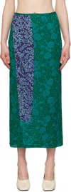 Dries Van Noten Blue Silk Floral Midi Skirt In 503 Turquoise