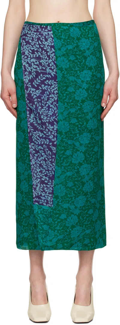 Dries Van Noten Blue Silk Floral Midi Skirt In 503 Turquoise
