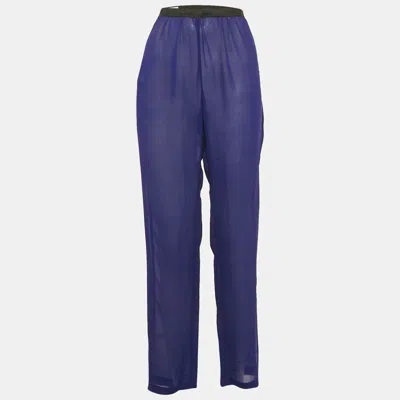 Pre-owned Dries Van Noten Blue Silk Sheer Trousers M