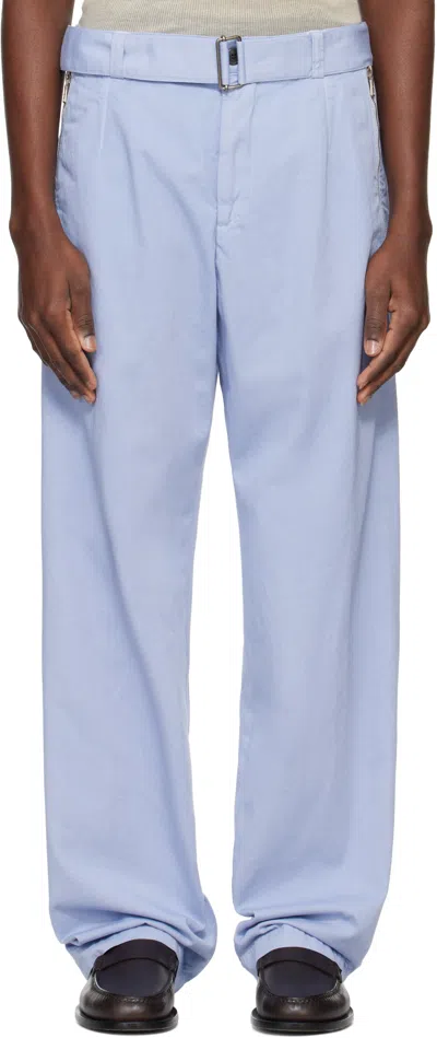 Dries Van Noten Blue Straight Belted Trousers In 514 Light Blue
