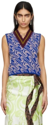 Dries Van Noten Blue Stripe Vest In 512 King Blue
