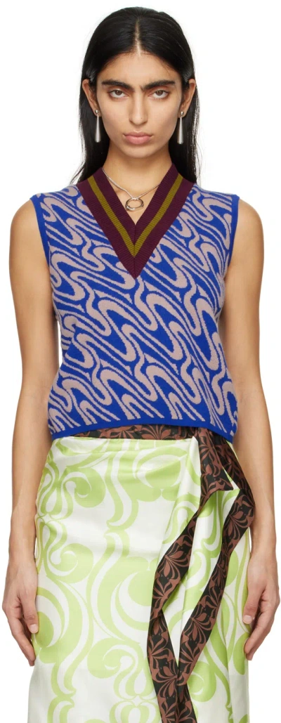 Dries Van Noten Blue Stripe Vest In 512 King Blue