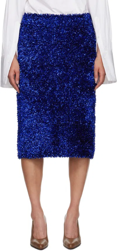 Dries Van Noten Blue Tinsel Midi Skirt In 512 King Blue