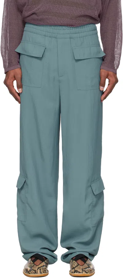 Dries Van Noten Blue Twill Cargo Pants In 506 Raf