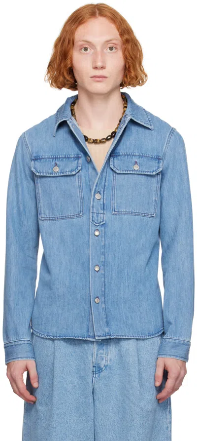 Dries Van Noten Blue Washed Denim Shirt In 514 Light Blue