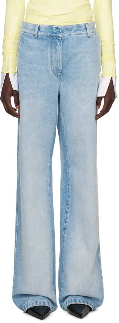 Dries Van Noten Elasticated-waist Pleated Wide-leg Jeans In Light Blue