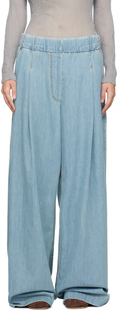 Dries Van Noten Pila Wide Leg Chambray Pants In 565 Ice Blue