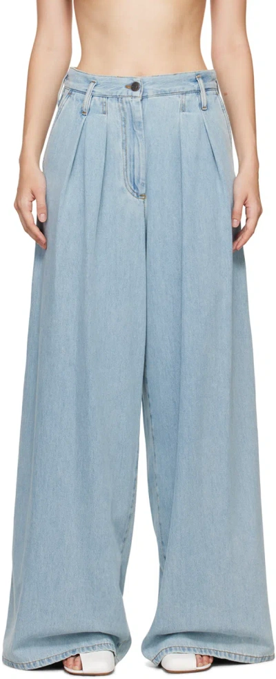 Dries Van Noten Blue Wide Pleated Jeans In 565 Ice Blue