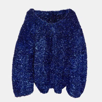 Pre-owned Dries Van Noten Blue Wool Blend & Lamé Oversized Sweater L