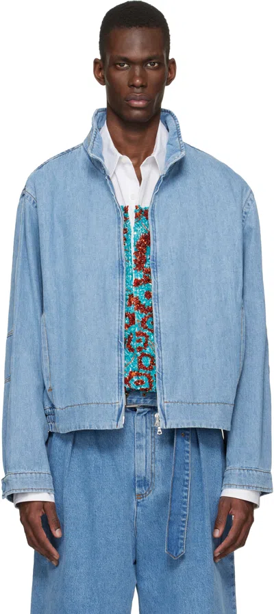 Dries Van Noten Blue Zip Denim Jacket