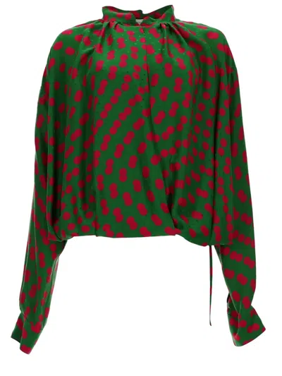Dries Van Noten Green Cenver Polka Dot Viscose-blend Blouse In Multi