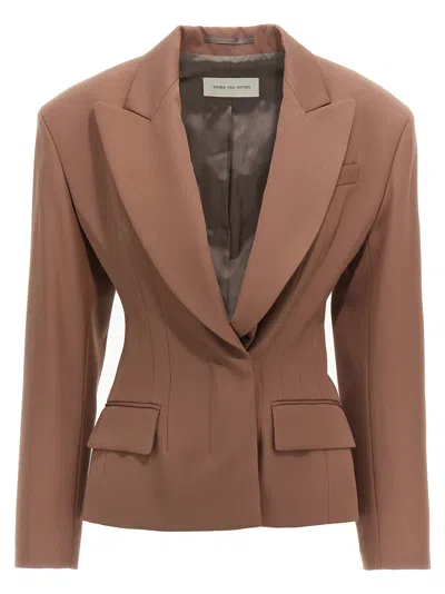 Dries Van Noten 'bohana' Blazer Single-breasted Back Vent In Brown