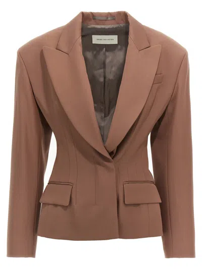 Dries Van Noten 'bohana' Blazer Single-breasted Back Vent In Brown
