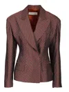 Dries Van Noten Burgundy Striped Jacket With Padded Balls In Bordeaux