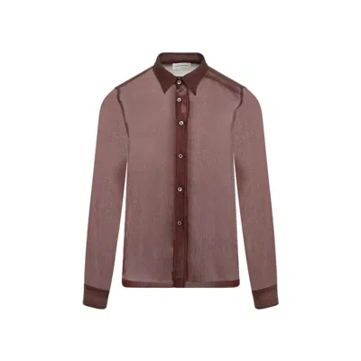 Dries Van Noten Bordeaux Congreve Silk Shirt In Pink