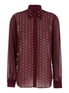 DRIES VAN NOTEN DRIES VAN NOTEN BORDEAUX SHIRT WITH POINTED COLLAR AND ALL-OVER APPLIED STUDS IN SILK WOMAN