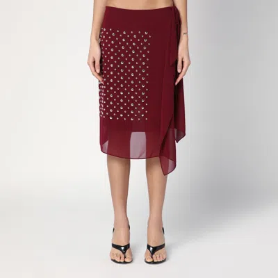 DRIES VAN NOTEN DRIES VAN NOTEN BORDEAUX WRAP SKIRT WITH APPLIQUÉS