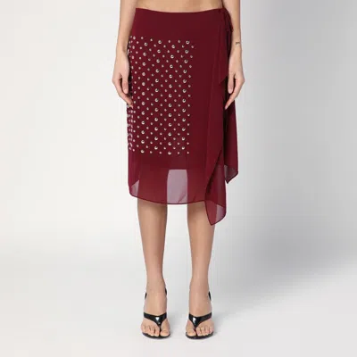 DRIES VAN NOTEN BORDEAUX WRAP SKIRT WITH APPLIQUÉS