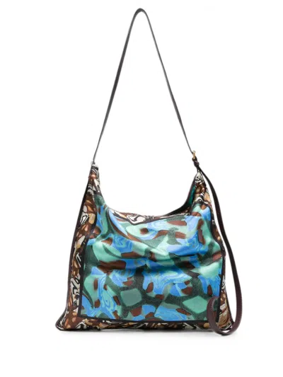 Dries Van Noten Borsa A Spalla Grande Con Stampa Foulard In Blue