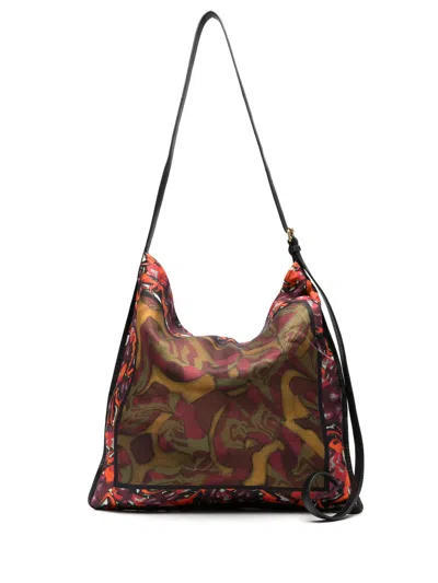 Dries Van Noten Borsa A Spalla Grande Con Stampa Foulard In Marrone