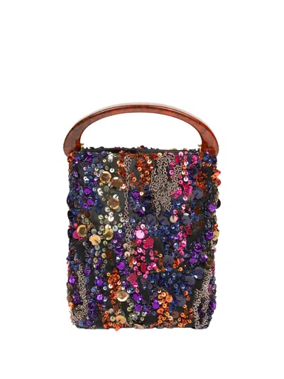 Dries Van Noten Micro Embellished Multicolor Viscose And Silk Bag With Resin Top Handle In Purple