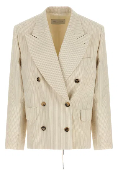 Dries Van Noten Beige Striped Peaked Lapel Blazer In Neutral