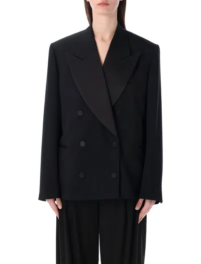 Dries Van Noten Bosea Tuxedo Jacket Peak Lapels Wool In Black