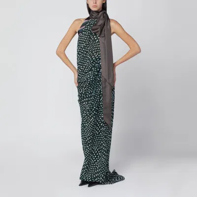 Dries Van Noten Bottle Green Long Dress In Silk Blend Women In Multi