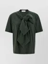 Dries Van Noten Bow Detail Crew Neck Short Sleeve Top In Green