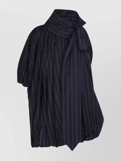 Dries Van Noten Bow Neck Striped Puff Loose Shirt In Blue